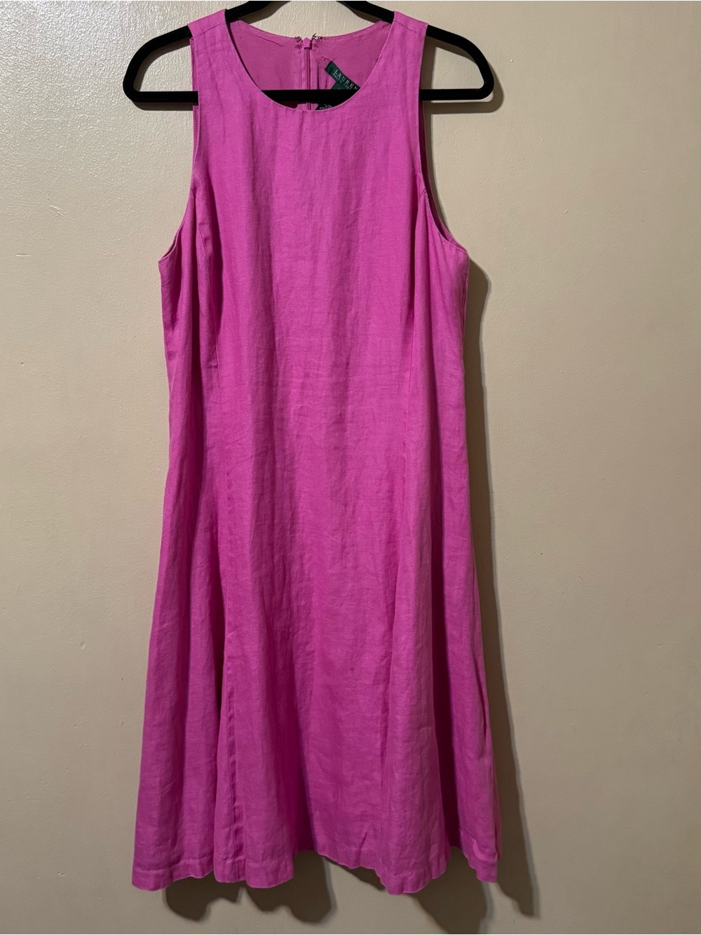 Lauren Ralph Lauren Bubblegum Pink 100% Linen Sleeveless Midi Dress